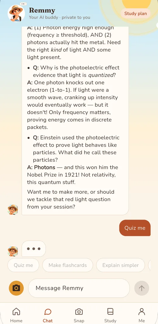 Chat where Remmy explains a homework problem step by step