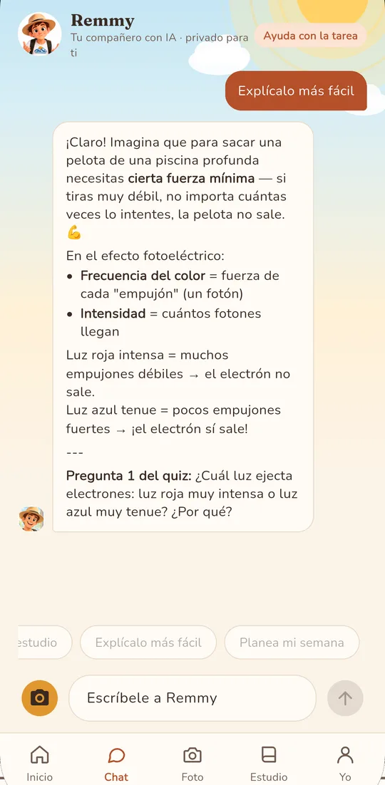 Chat con Remmy que se puede convertir en tarjetas